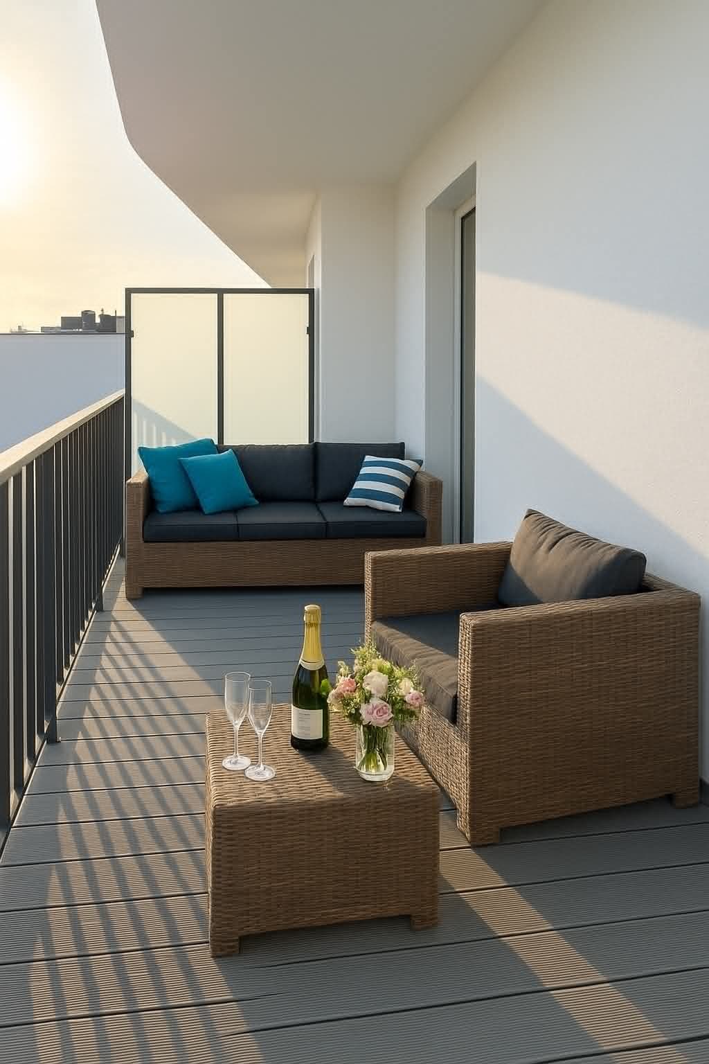 Balkon wieczorową porą, miejsce do wypoczynku